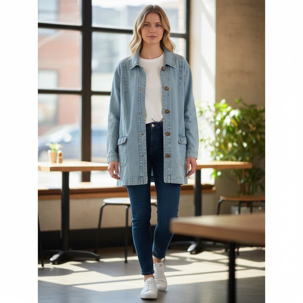 J. Jill Denim Light Wash Button Front Chore Jacket Women 3x Blue Long Sleeve